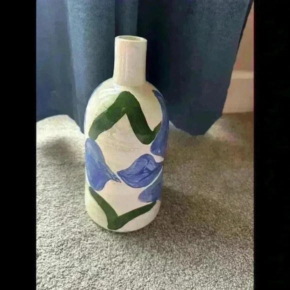 Hand Painted Cornflower Blue Pottery Vase By Tony Terry Nancy Meyers - Picture 3 of 5